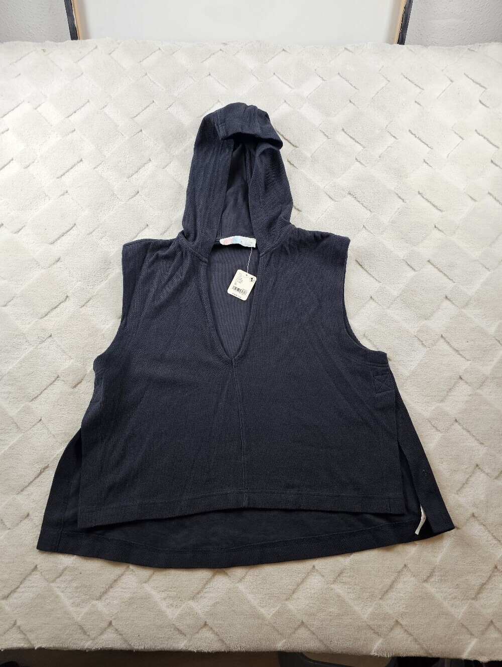 Free People Beach Black Sleeveless Hooded Ribbed Pull Over Womens Extra Small